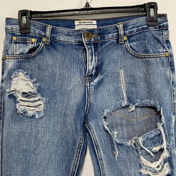 One Teaspoon Awesome Baggies Distressed Jeans Straight Leg Size 28 - Picture 3 of 12